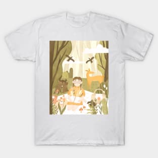 Forest girl reading landscape T-Shirt